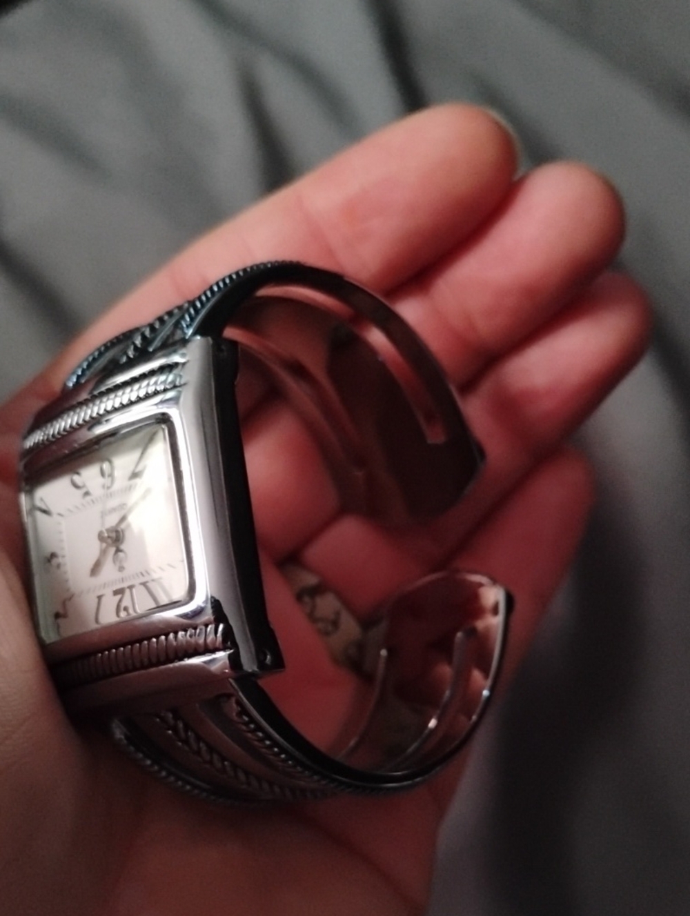 Premier Designs Silver-Tone Cuff Watch with White Dial
